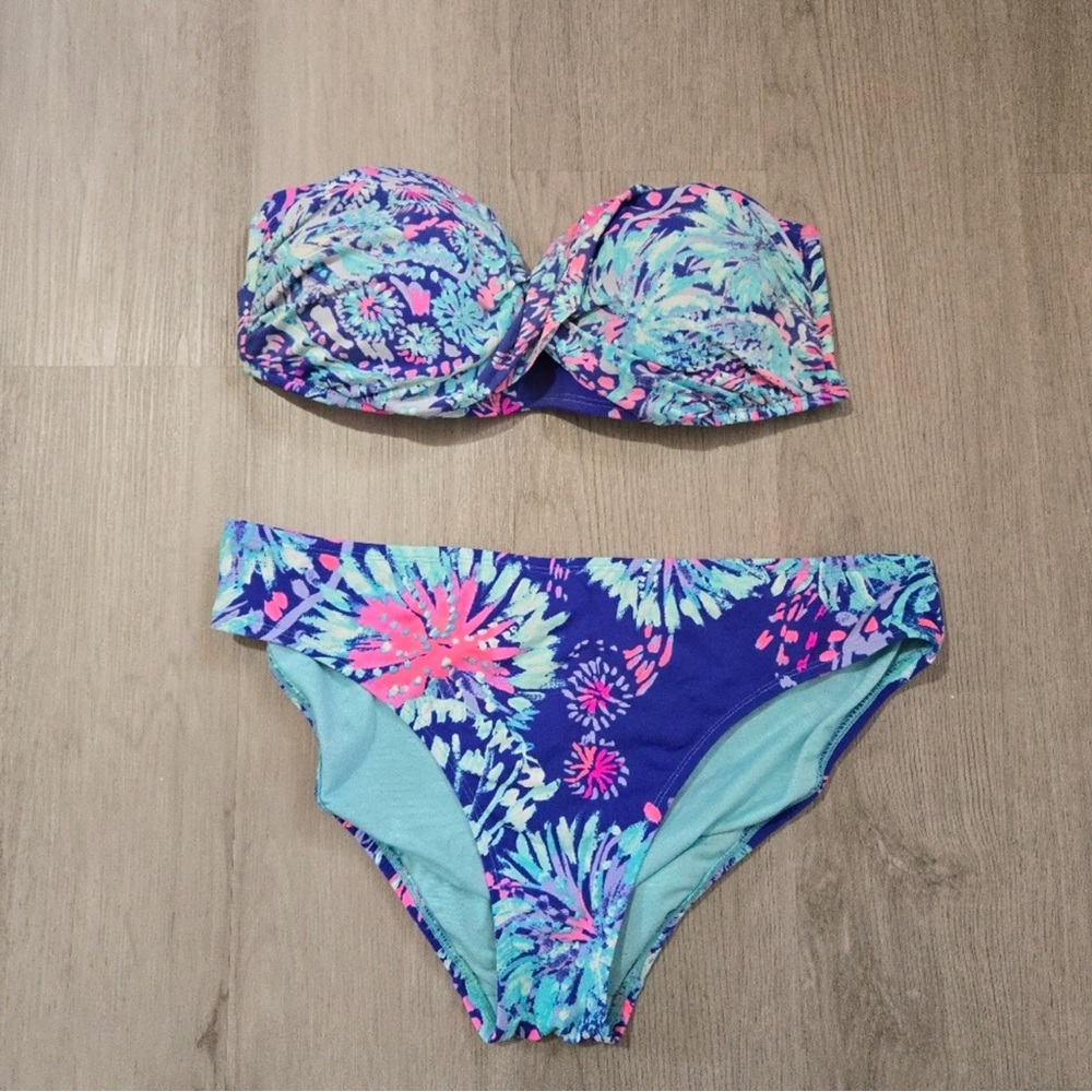 Lilly Pulitzer Blue/Pink Floral Bikini, Size 10